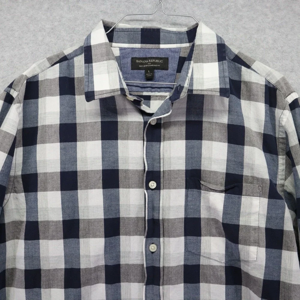 Banana Republic Shirt Mens Large Soft Wash Standard Fit Button Blue Long‎ Sleeve